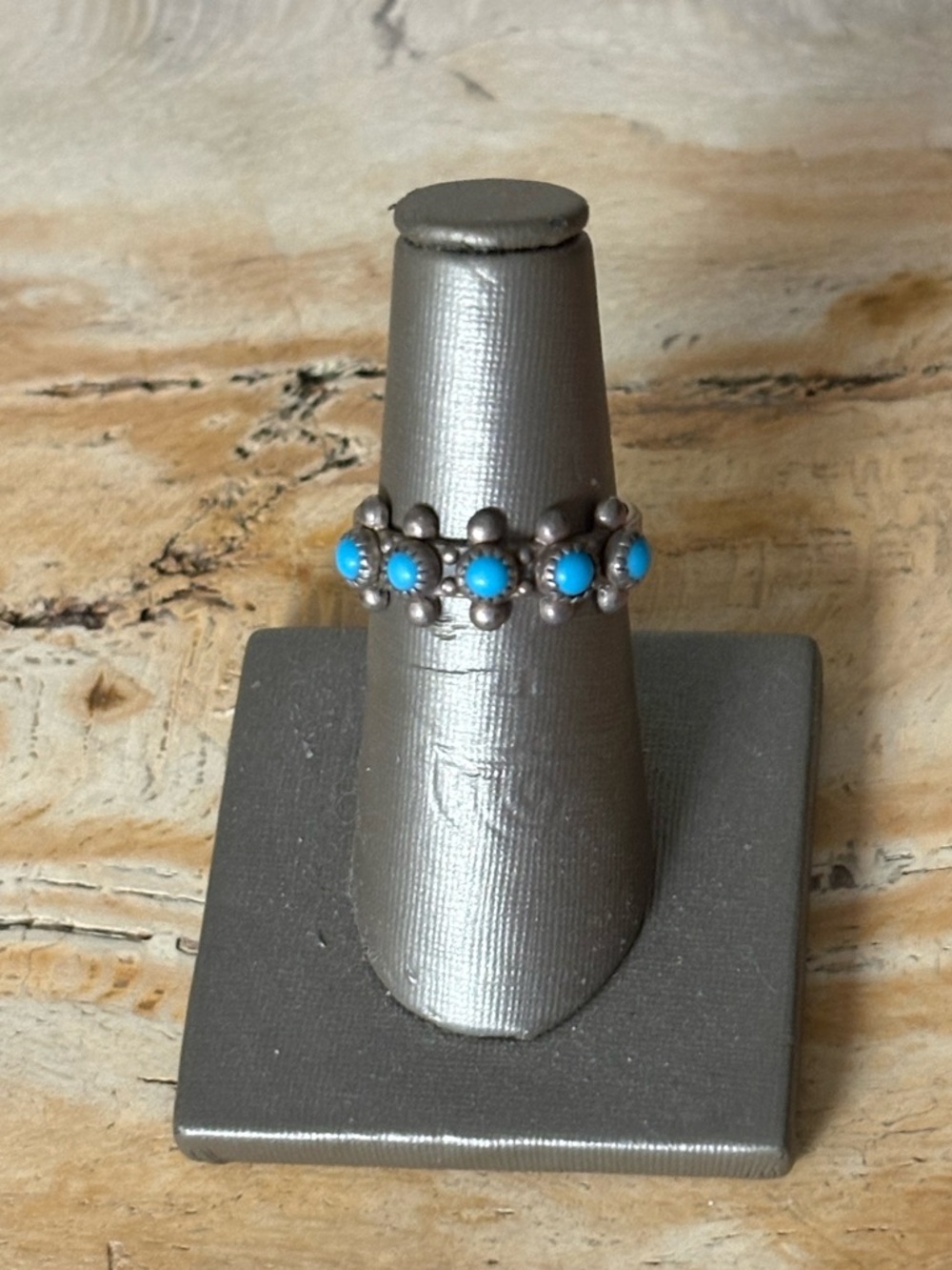 Petite Point Turquoise Sterling Silver Ring Handmade Native American